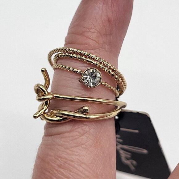 Lulus Stacking Rings Set of 5 Tiny Gold Tone Small Size Pinky - Picture 4 of 6